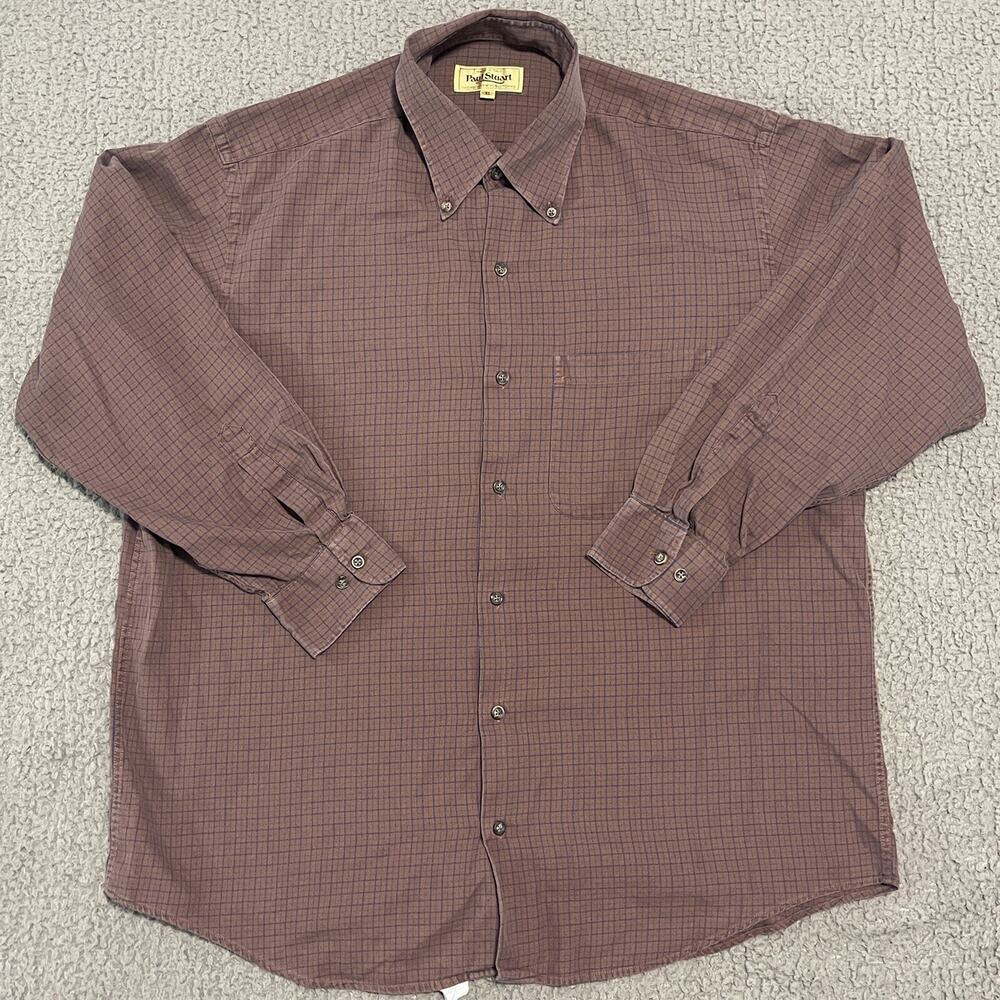 Paul Stuart Shirt Mens XL Brown Check Long Sleeve Button Up